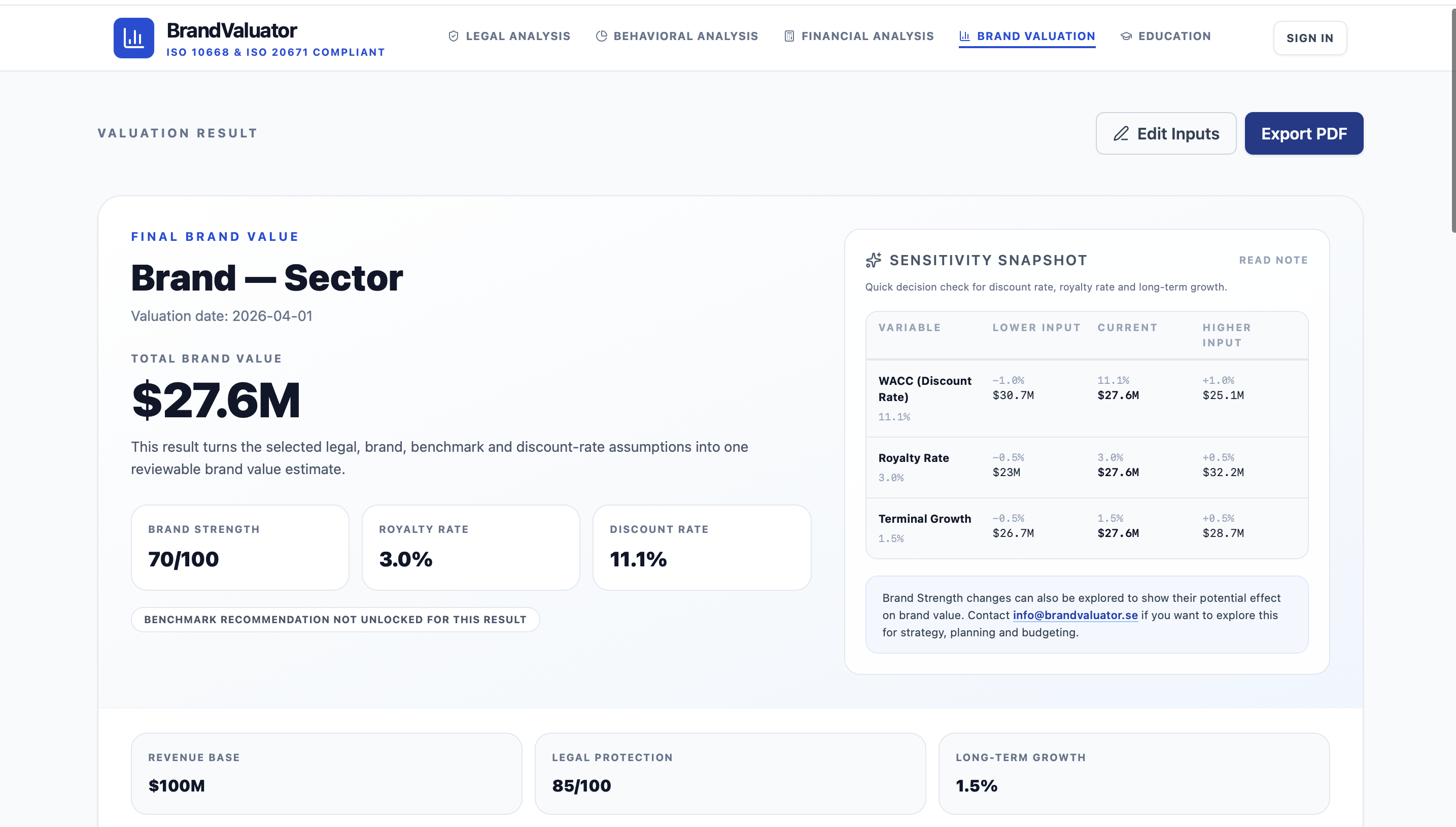 BrandValuator valuation result screen